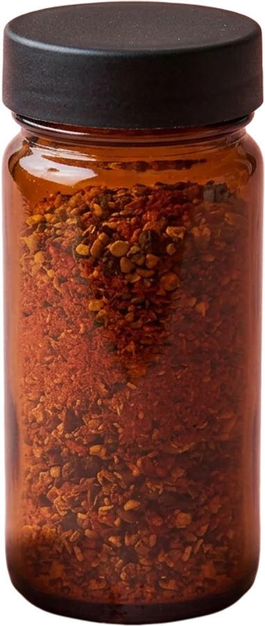 Glass shaker bottle of barbecue dry rub