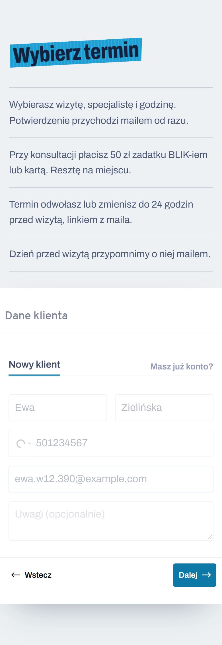 Patient details form on a phone
